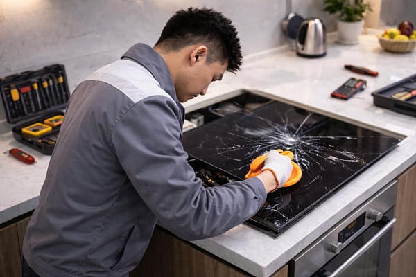 Mặt kính bếp từ bị vỡ – Dấu hiệu cần thay kính ngay