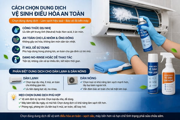 cách chọn dung dịch vệ sinh điều hòa,