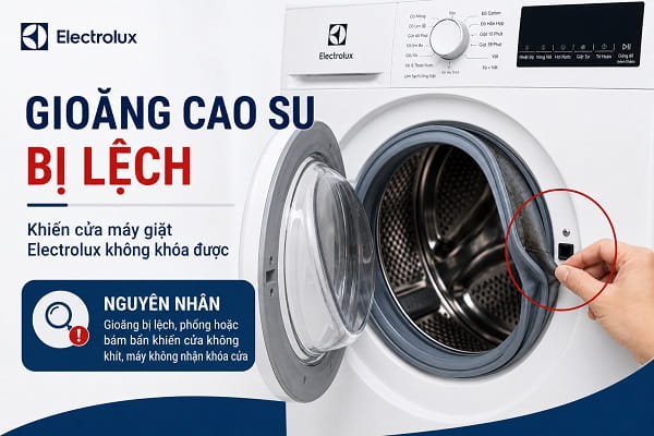 Gioăng cao su bị lệch làm cửa máy giặt Electrolux không khóa được Gioăng cao su bị lệch làm cửa máy giặt Electrolux không khóa được
